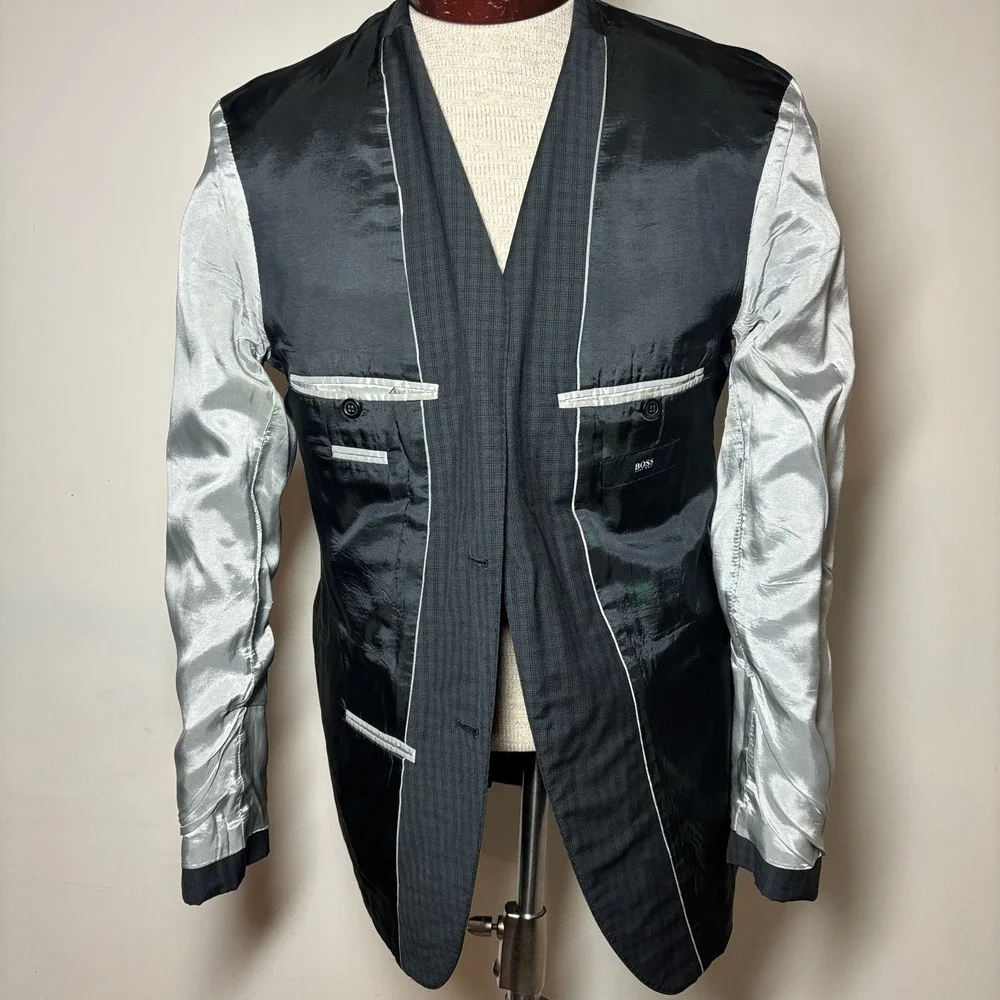 BOSS HUGO $649 Virgin Wool Blazer Dark Gray Check Two-Button US‎ 38R MINT